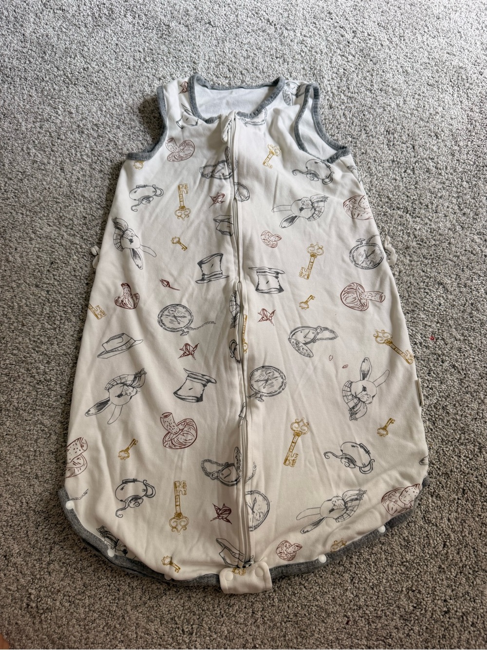 Cream Baby Sleep Sack with Grey Trim and Playful Print